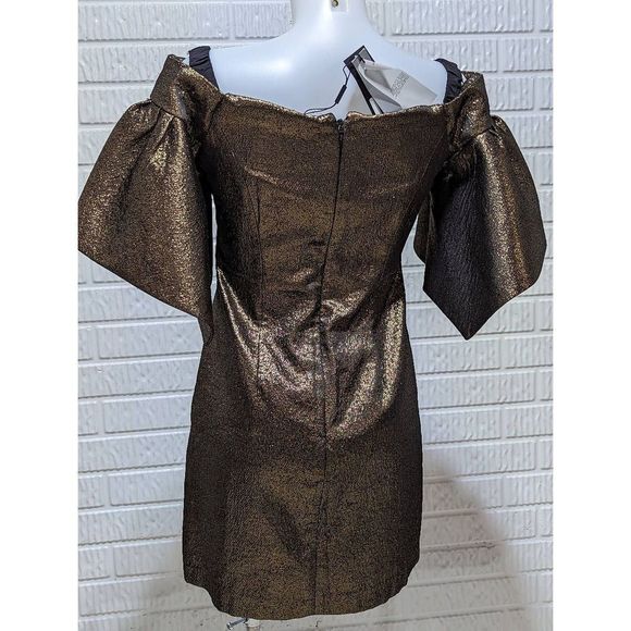Halston Heritage Dress Size 4, NWT $525.00 Gold Off shoulder Cocktail Dress - Picture 3 of 9
